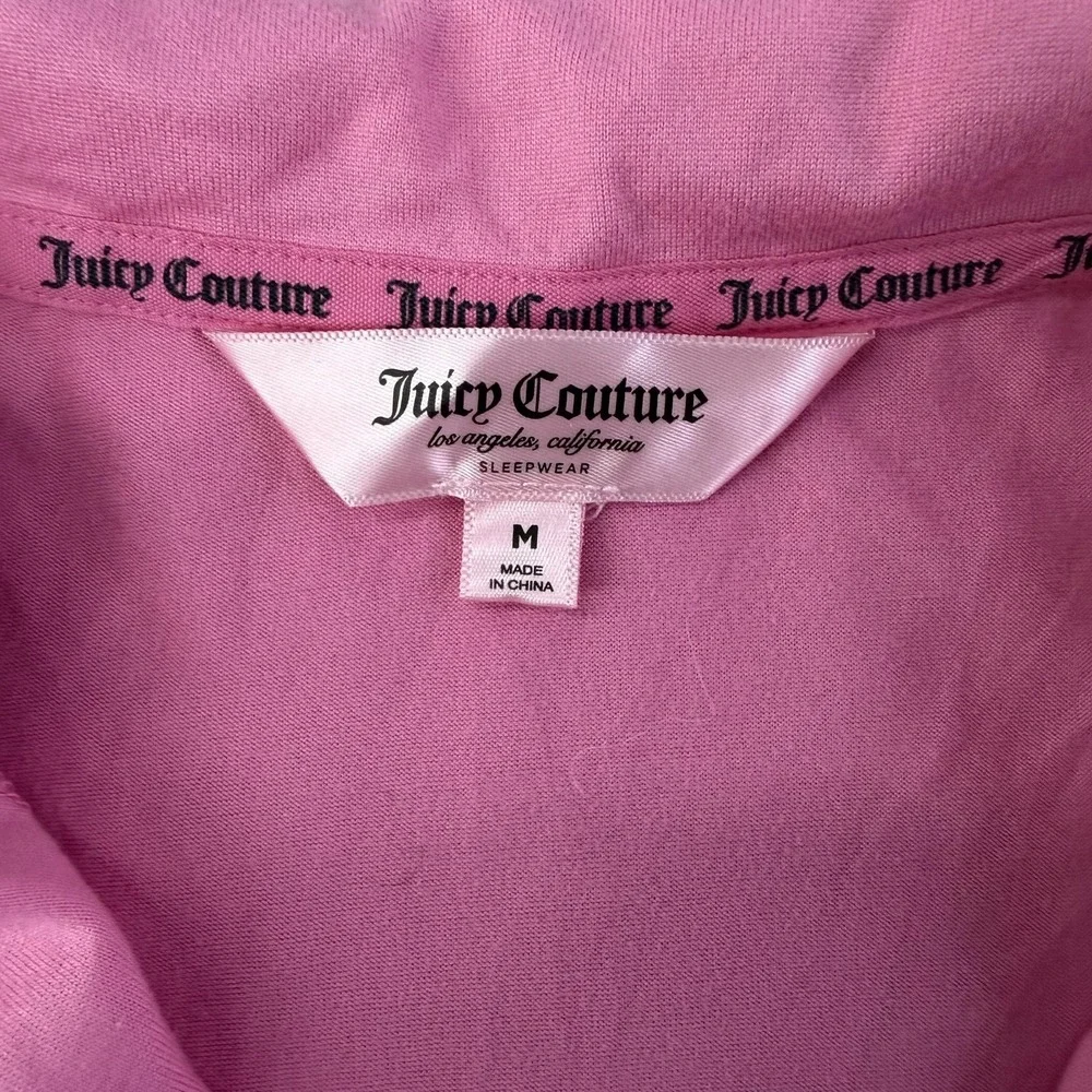 Juicy Couture Pajama Top Womens Medium Pink Jersey Rhinestone Button Sleepwear